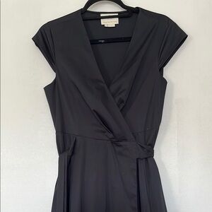 Kate Spade Black wrap Midi Dress V-Neck Cap Sleeve